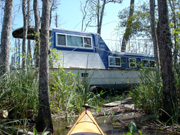 Houseboat in trees